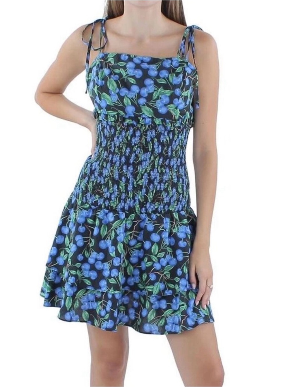 English Factory Blueberry Print Smocked Mini Dress - XS